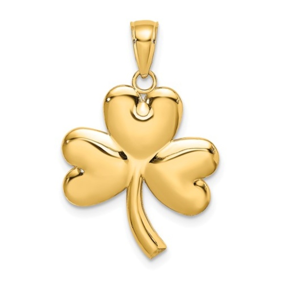 14k Yellow Gold 3-leaf clover Irish Lucky Necklace Charm Pendant